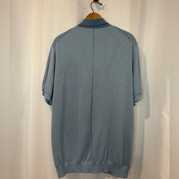 DUNNING Fairfield Short Sleeve Polo Sweater Cashmere Blue/Blue Shadow in Large - Picture 6 of 11